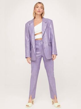 Nasty Gal Faux Leather Croc Embossed Oversized Blazer Lilac size 4